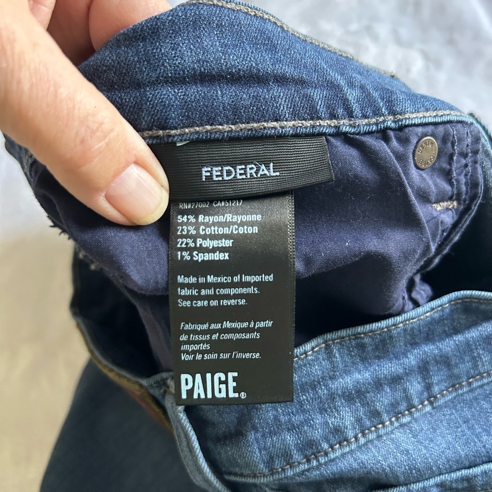 PAIGE Federal Blakely Blue Straight Jeans with Subtle Fading Sz 38 - Picture 4 of 7